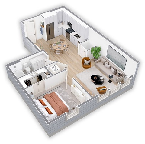 a floor plan of a house with a bedroom and a living room